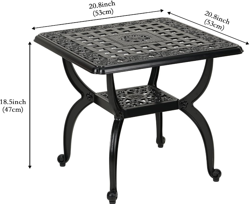 Cast Aluminum Outdoor Side Table,Anti-Rust Outdoor End Table,Patio Coffee Bistro Table for Indoor,Garden,Porch,Balcony(Square Black)