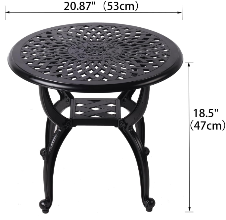 Cast Aluminum Outdoor Side Table,Outdoor Coffee Table,Small Outdoor Table,Outdoor Side Tables for Patio,Garden,Balcony, for All Weather (Black, Round)