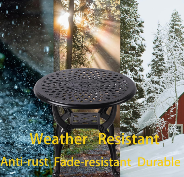 Cast Aluminum Outdoor Side Table,Outdoor Coffee Table,Small Outdoor Table,Outdoor Side Tables for Patio,Garden,Balcony, for All Weather (Black, Round)