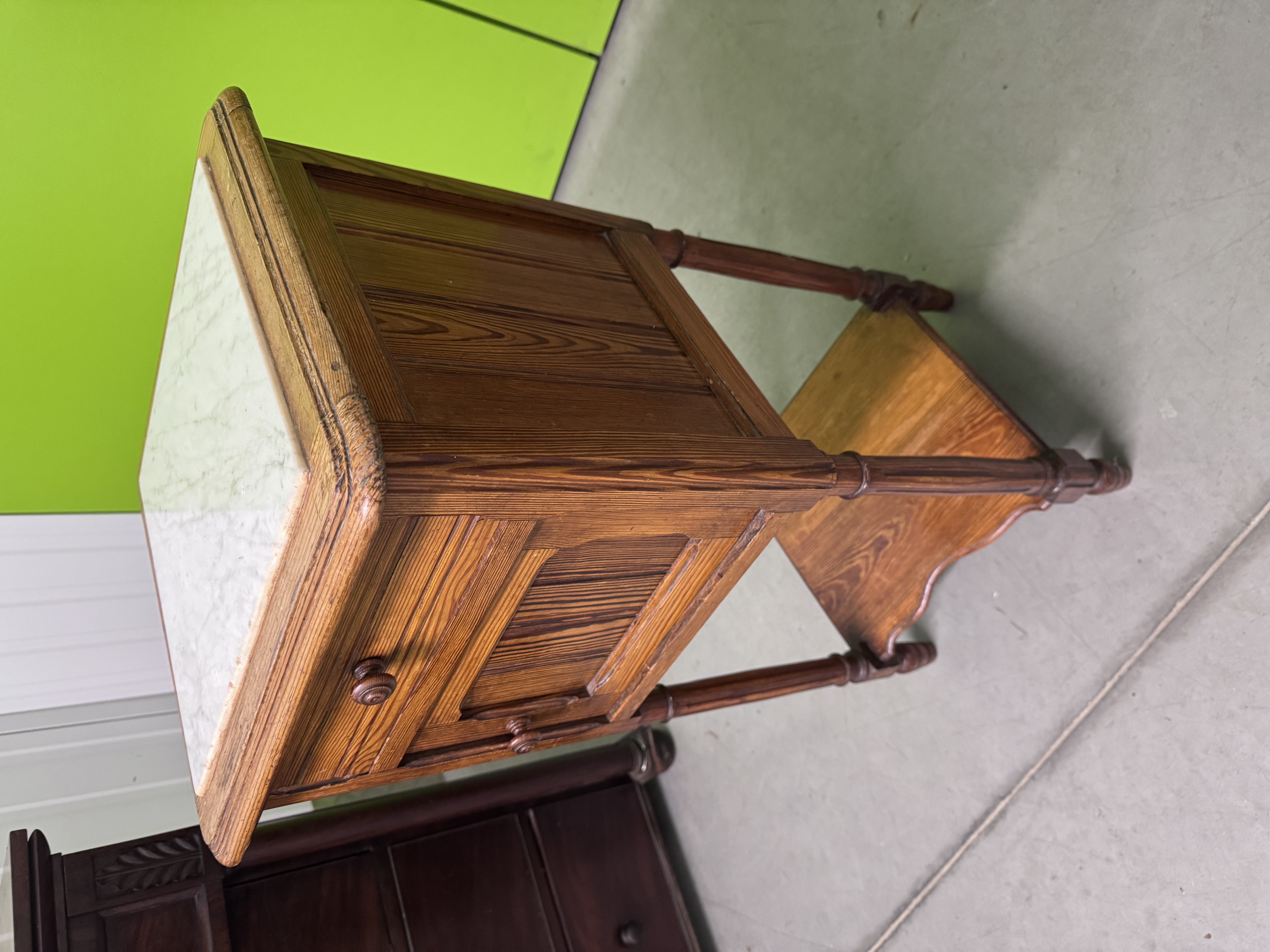 19th Century Pitch pine French Marble Topped Pot Cupboard