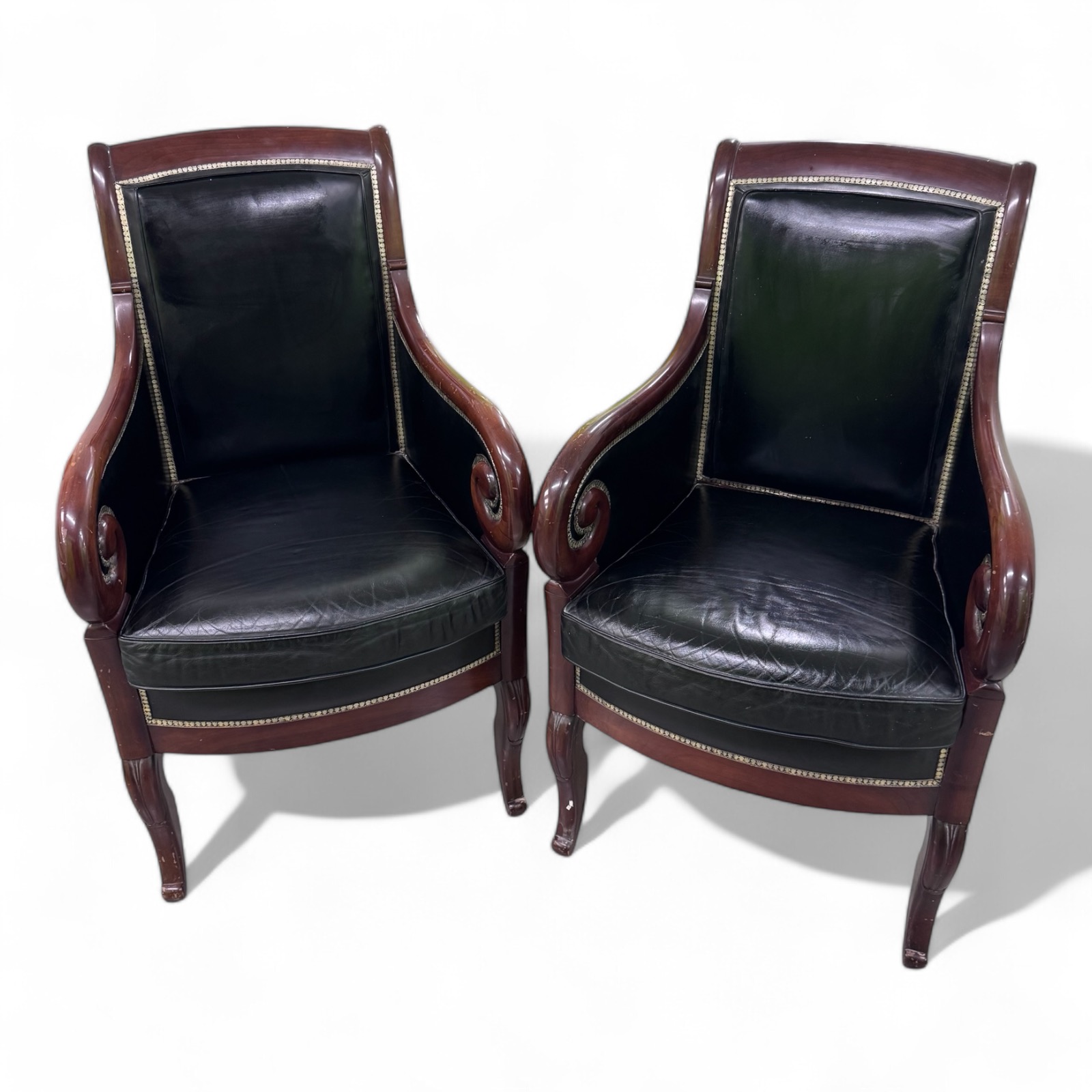 Pair of French Empire Style Leather Chairs