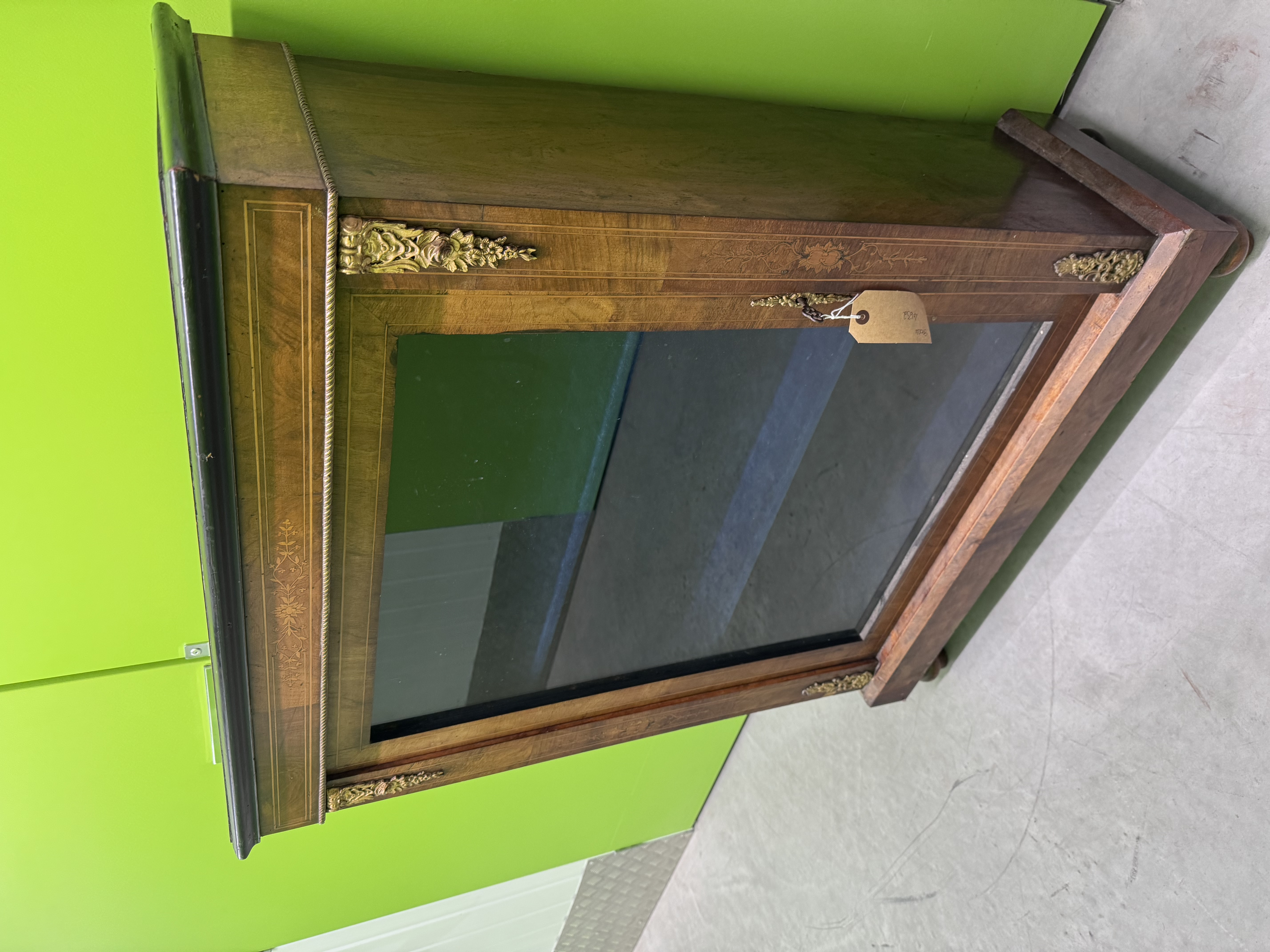 Victorian Walnut Pier Cabinet With Brass and Inlay Decoration