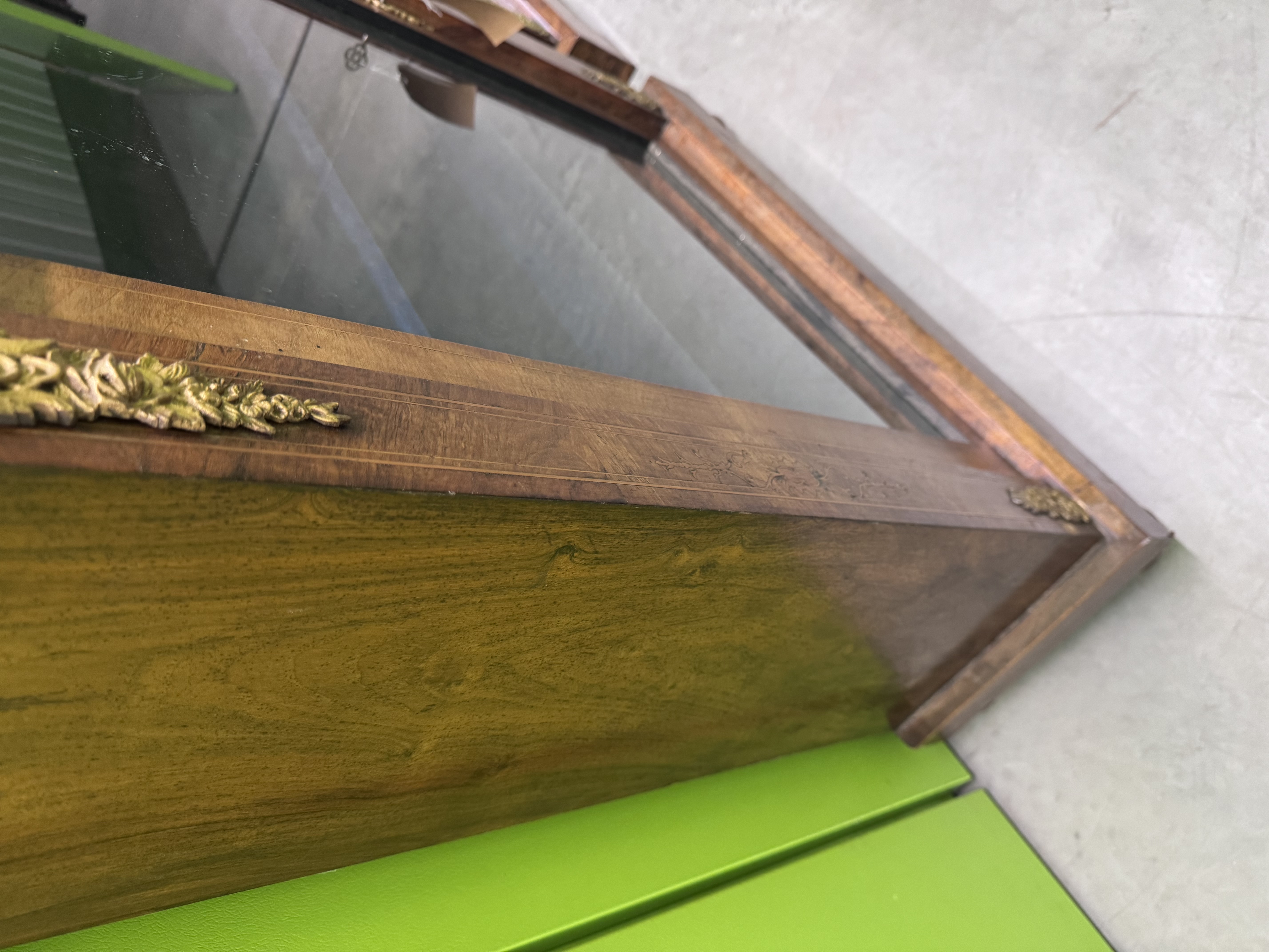 Victorian Walnut Pier Cabinet With Brass and Inlay Decoration