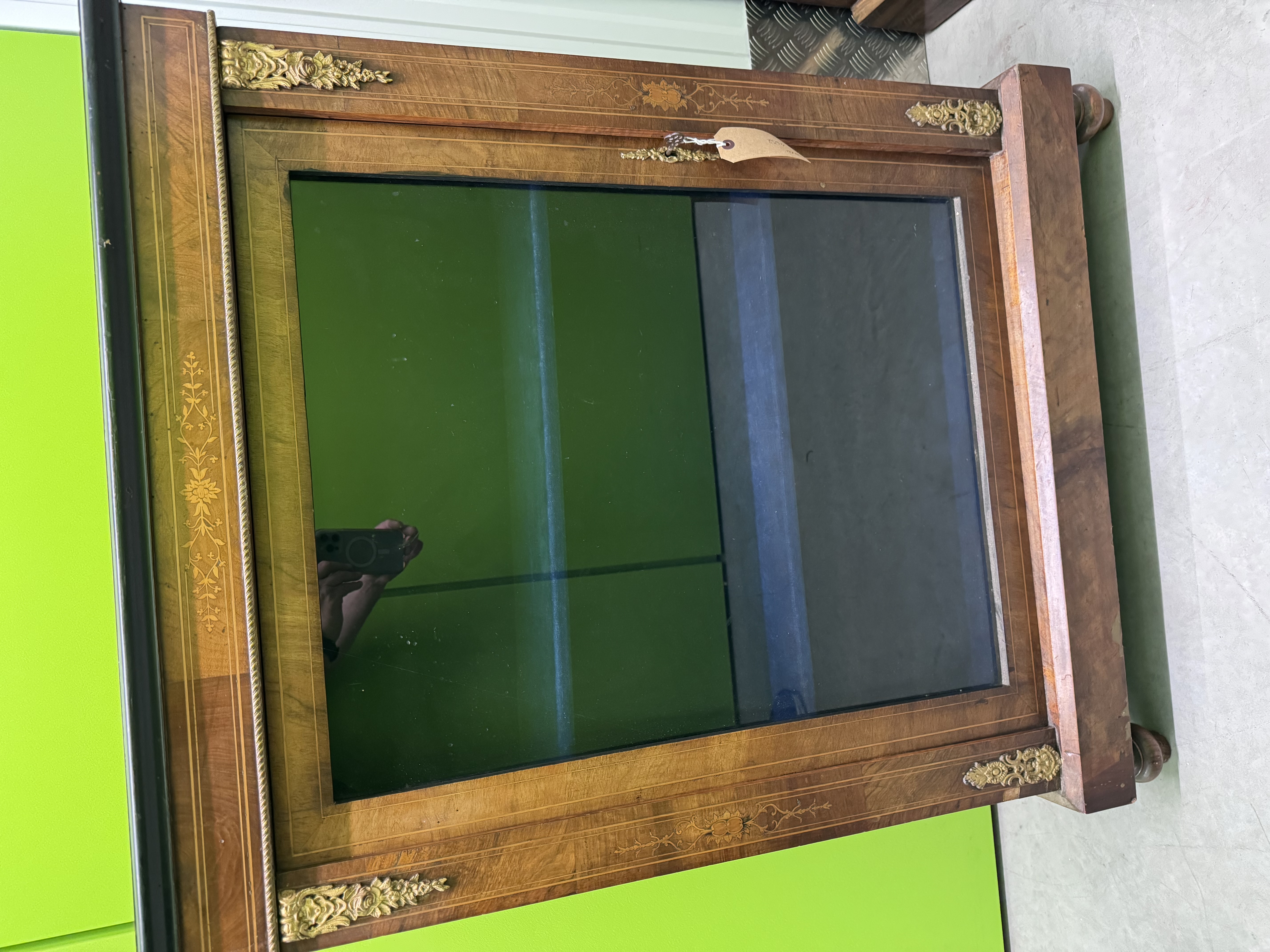 Victorian Walnut Pier Cabinet With Brass and Inlay Decoration