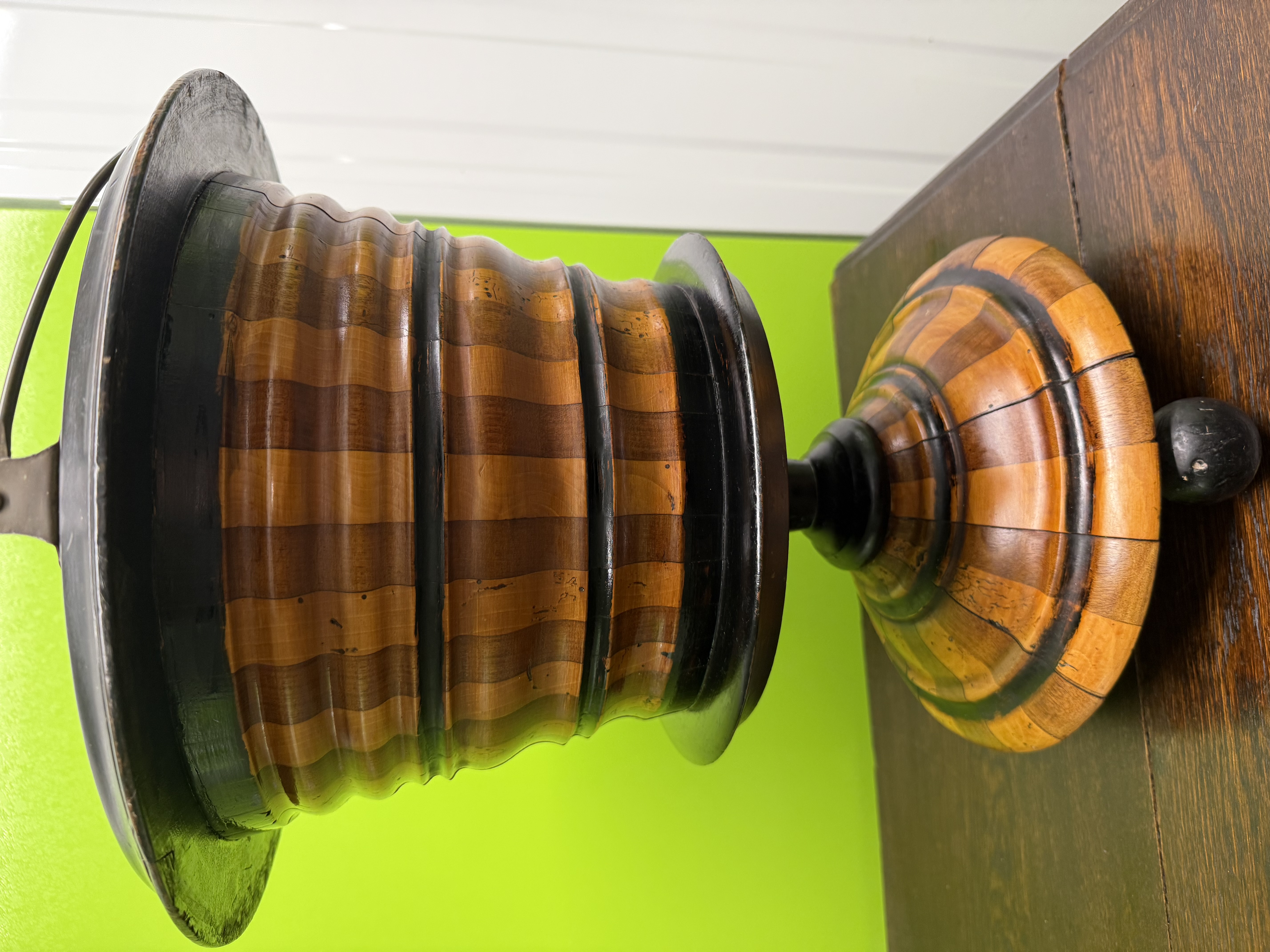 Antique 19th century Dutch ebony and fruitwood peat bucket 