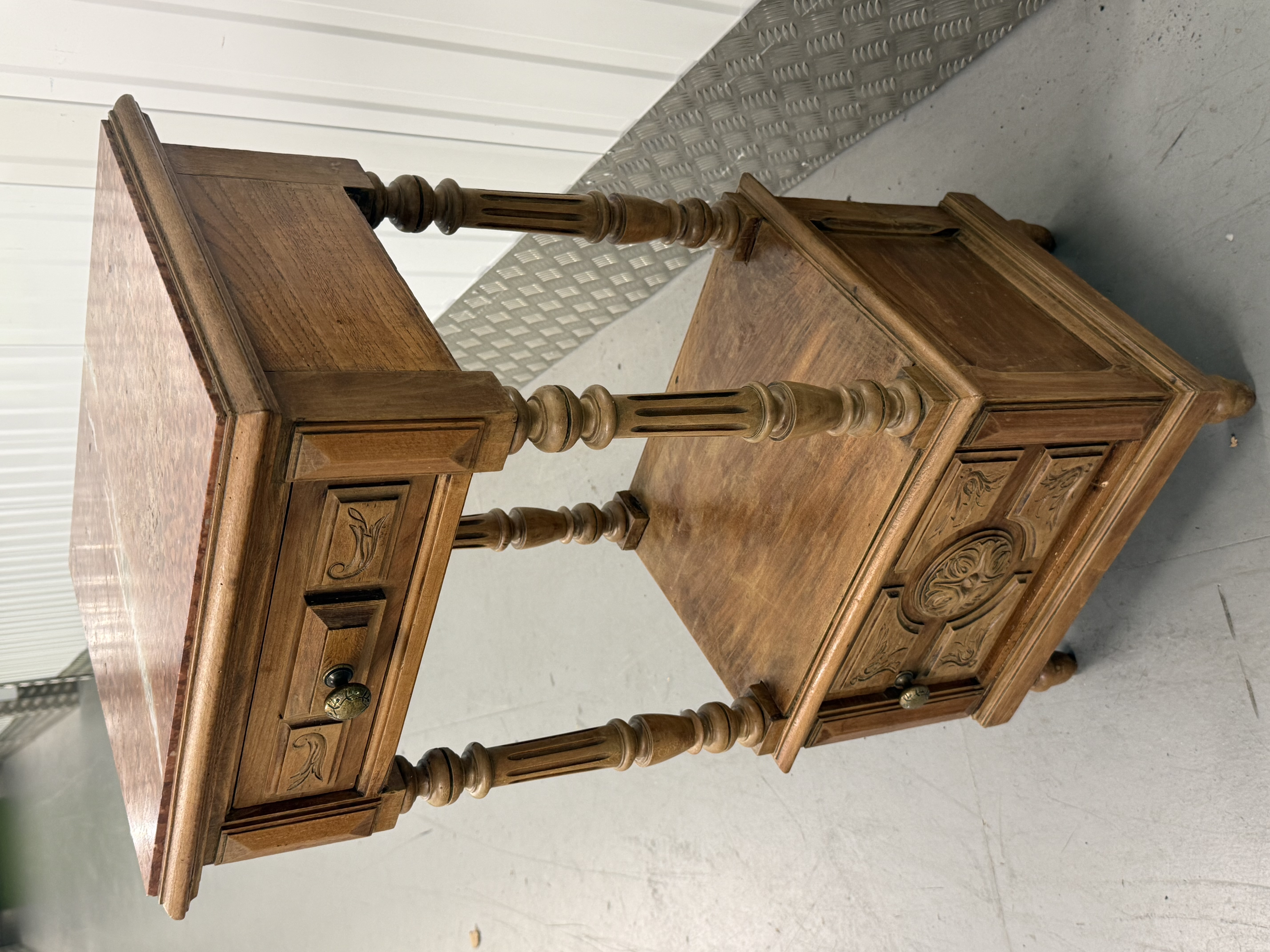 Vintage Oak Marble Top Bedside Cabinet