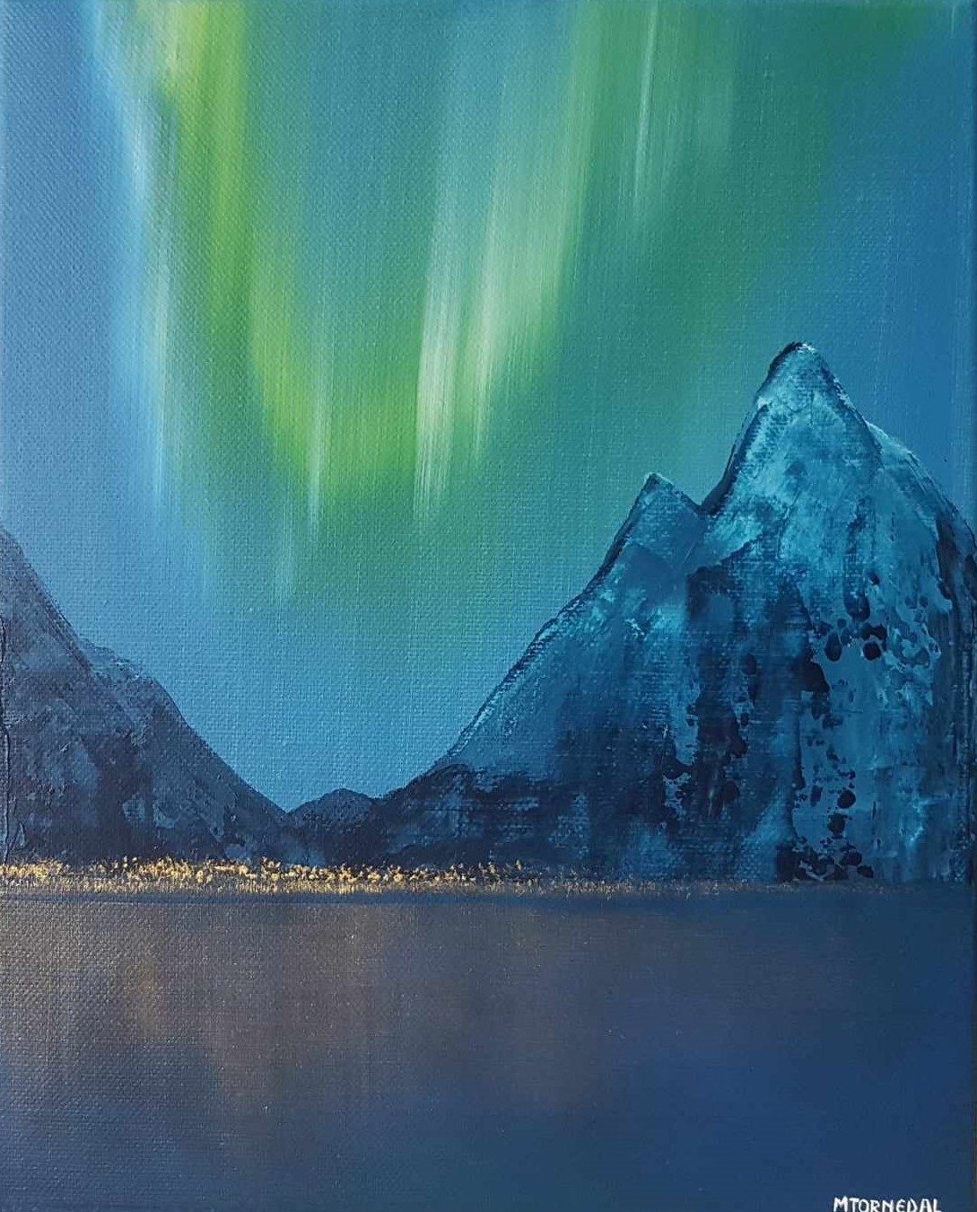 "Northern lights over fjord"