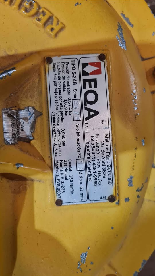 regulador de presión de gas de la marca MEQA, tipo S-248.