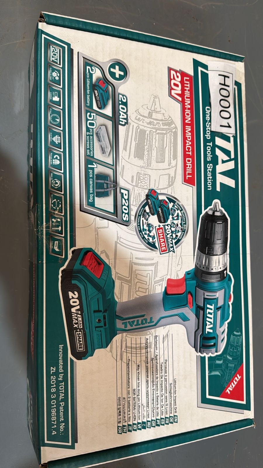 Atornillador Total 20v con 2 baterias y cargador 