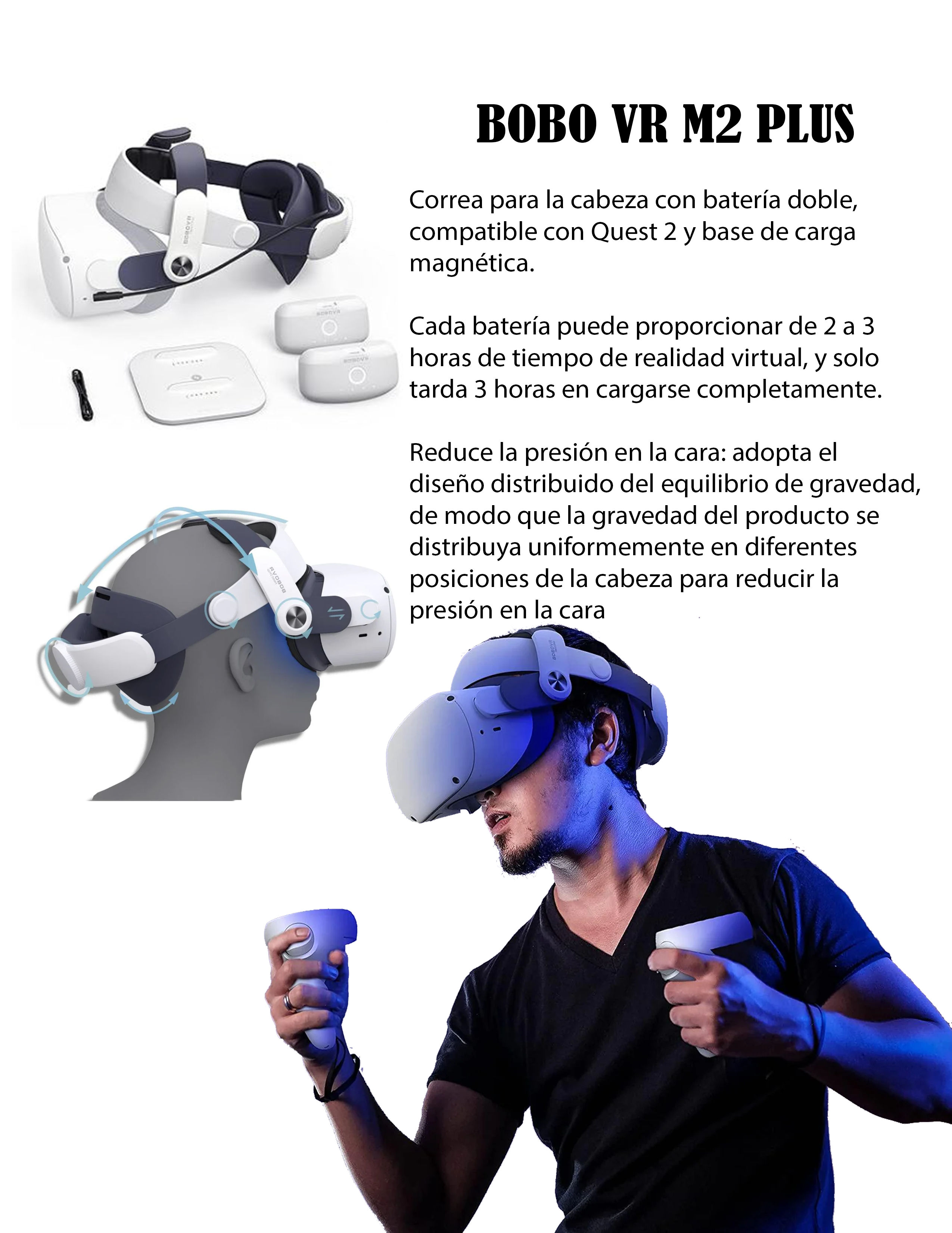 BOBO VR - M2 PLUS Sujetador para la cabeza compatible con Meta Quest 2