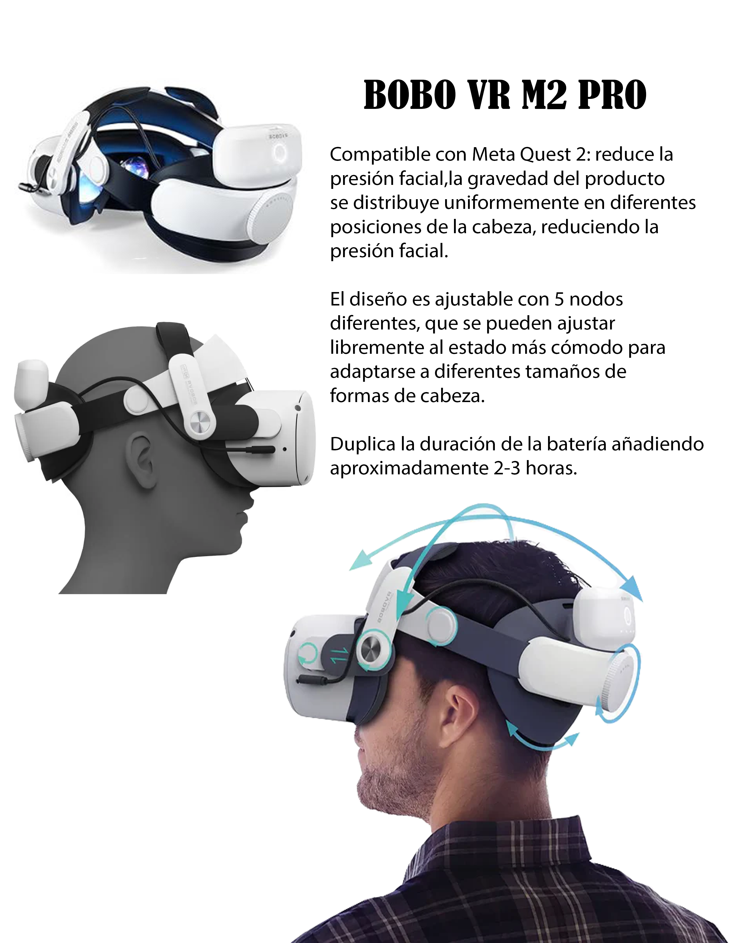 BOBO VR - M2 PRO Sujetador para la cabeza compatible con Meta Quest 2
