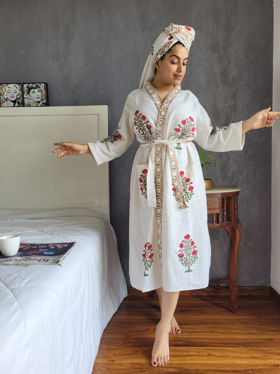 Block Print Cotton Bathrobe