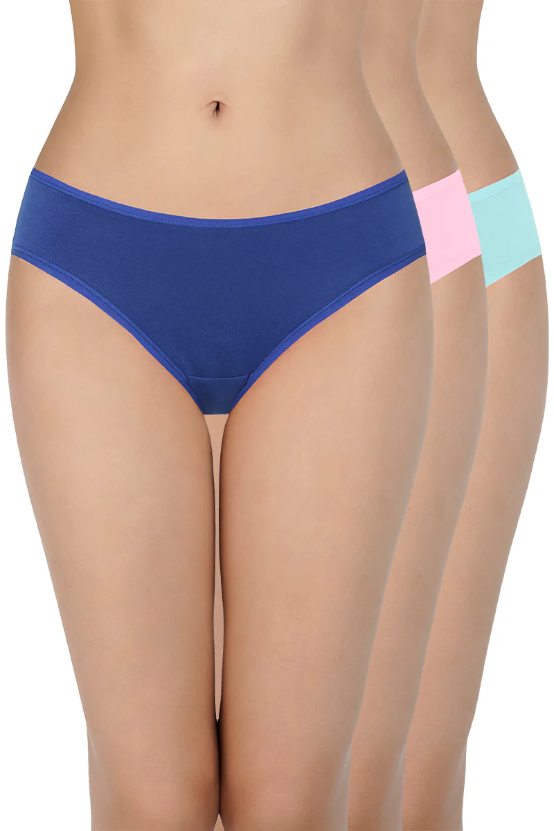 Amante. Solid Low Rise Assorted Bikini Panties (Pack of 3 Colors & Prints May Vary)