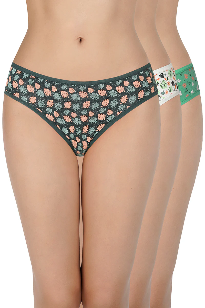 Amante. Printed Low Rise Assorted Bikini Panties (Pack of 3 Colors & Prints May Vary)