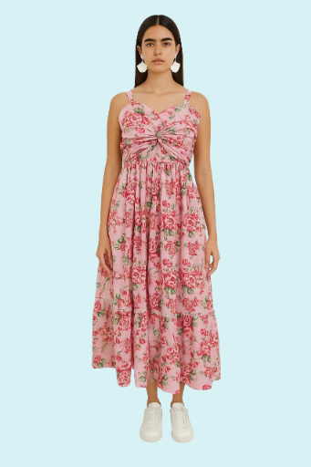 Floral Knotted Midi Dress
