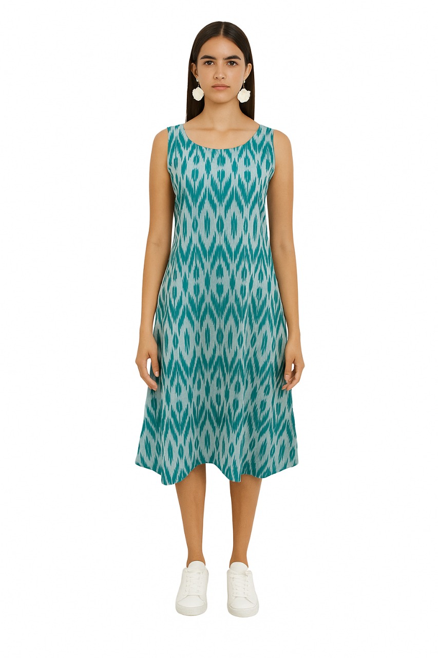 Aqua Ikat Sleeveless Flare Dress