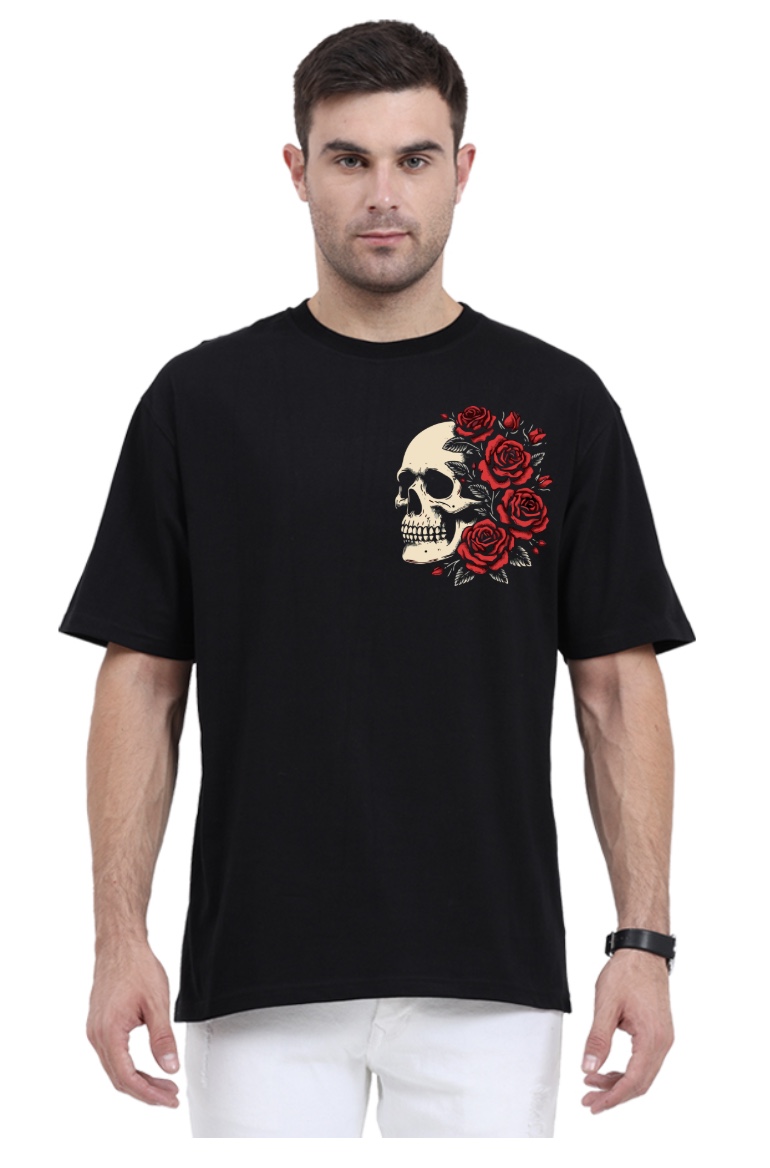 Black Skull & Roses Graphic Oversized T-Shirt for Men