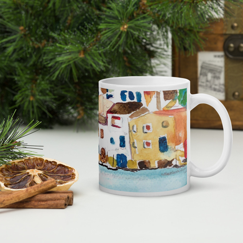 Taza artística de cerámica riueto casas