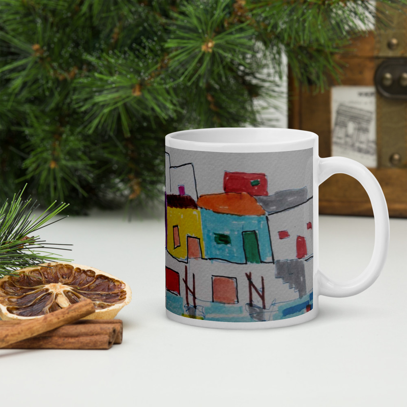 Taza con diseño artístico riueto casas