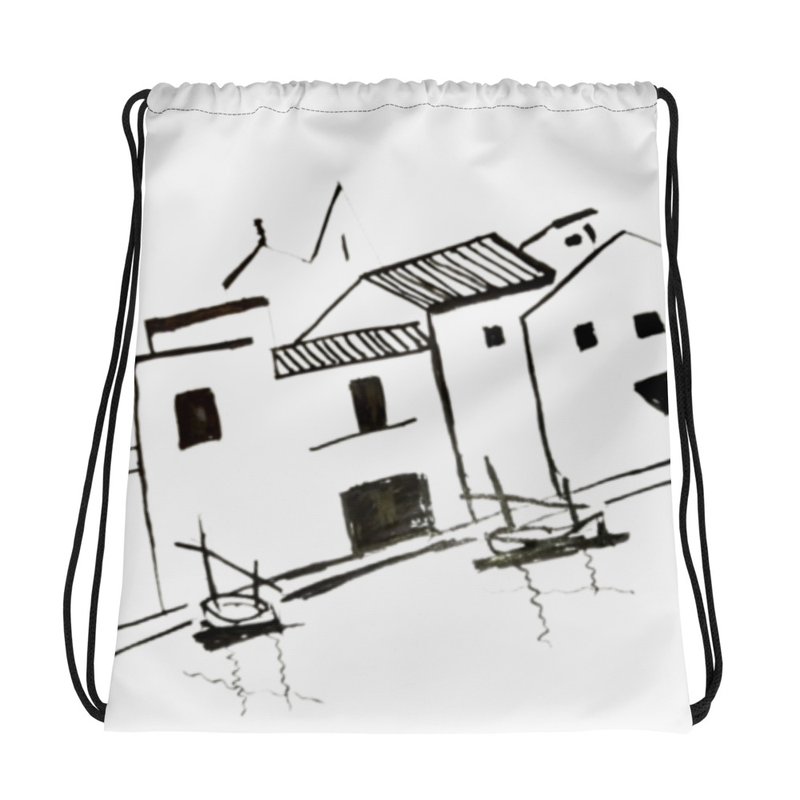 Bolsa de cuerda con diseño de pueblo costero