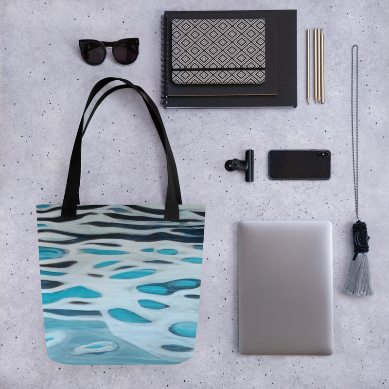 Bolso de tela azul con diseño de agua