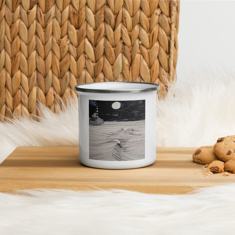 Taza esmaltada con paisaje de portocolom tinta china
