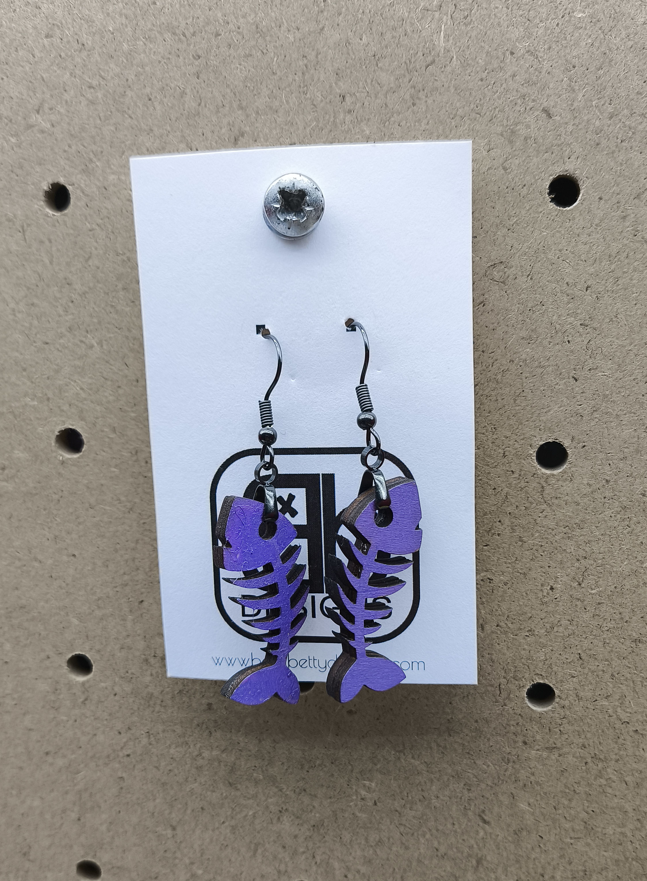 Purple Fish Skeleton Earrings Style 1