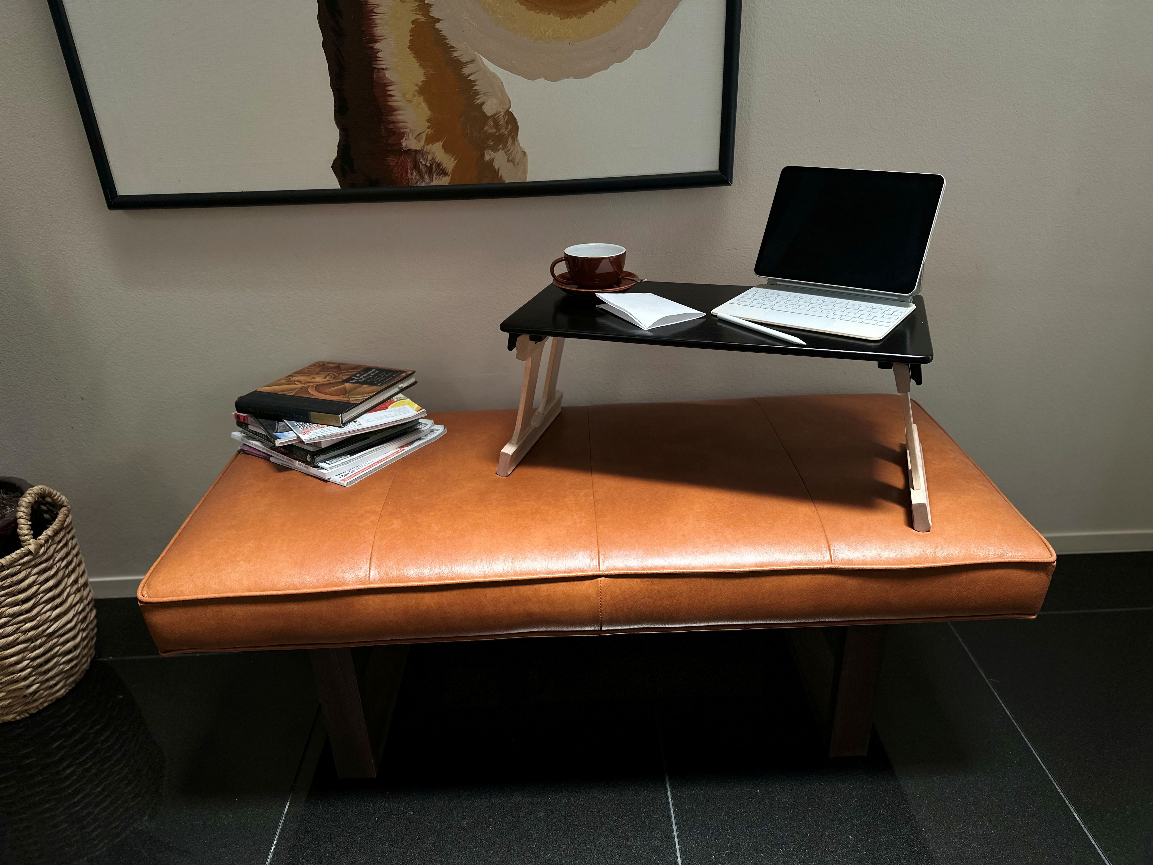Folding Laptop Table in Walnut & Maple - Black & White