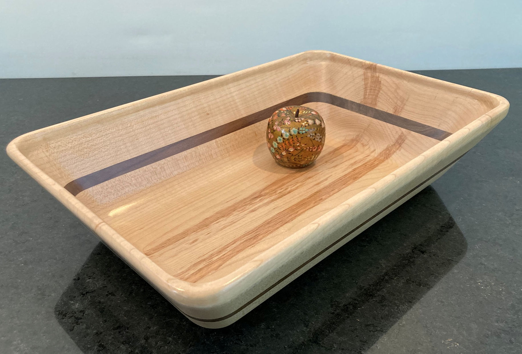 Wood Rectangle Bowl in Maple & Walnut Stripe