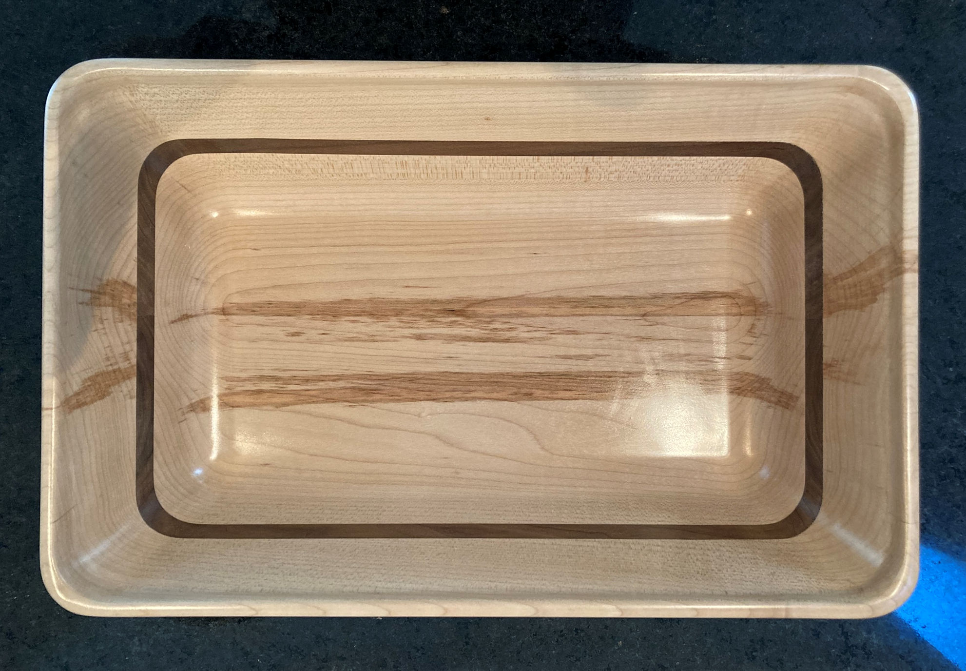 Wood Rectangle Bowl in Maple & Walnut Stripe