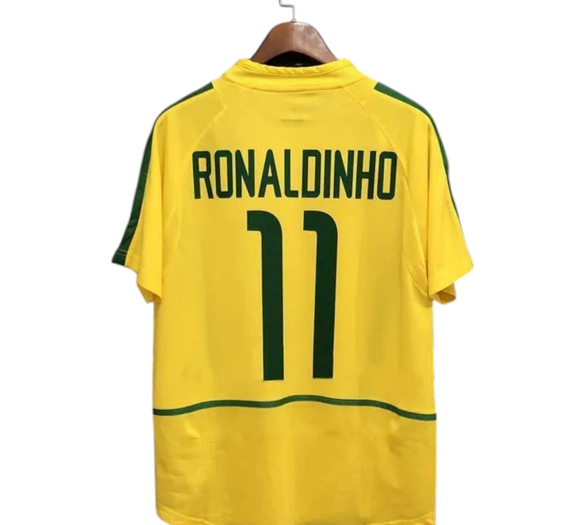 2002 Brésil Maillot Ronaldinho manches courtes