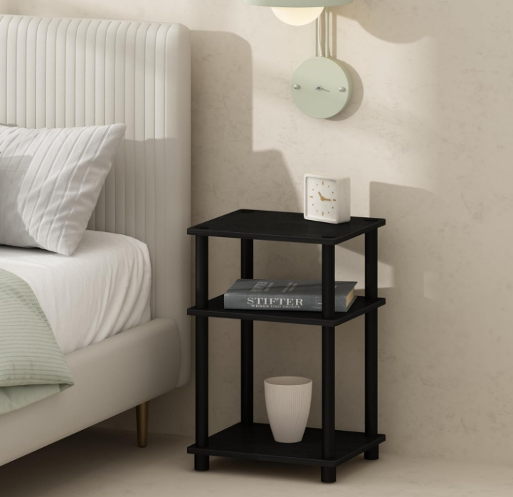 Just 3-Tier Turn-N-Tube Open Storage Nightstand, 1-Pack, Plastic Poles, Americano/Black