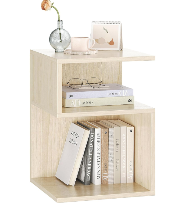 Tokyo S Minimalist 3 Tier End Table - Minimalist 3-Tier Wood Nightstand for Small Spaces with Open Storage - Japanese-Inspired Bedside Table for Bedroom (Natural)