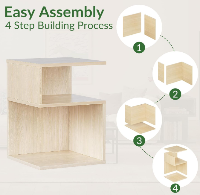 Tokyo S Minimalist 3 Tier End Table - Minimalist 3-Tier Wood Nightstand for Small Spaces with Open Storage - Japanese-Inspired Bedside Table for Bedroom (Natural)