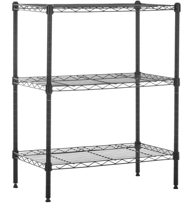 Basics 3-Shelf Adjustable, Heavy Duty Storage Shelving Unit (250 lbs Loading Capacity per Shelf), Steel Organizer Wire Rack, 23.2" L x 13.4" W x 30" H, Black