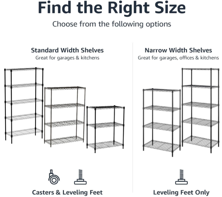 Basics 3-Shelf Adjustable, Heavy Duty Storage Shelving Unit (250 lbs Loading Capacity per Shelf), Steel Organizer Wire Rack, 23.2" L x 13.4" W x 30" H, Black