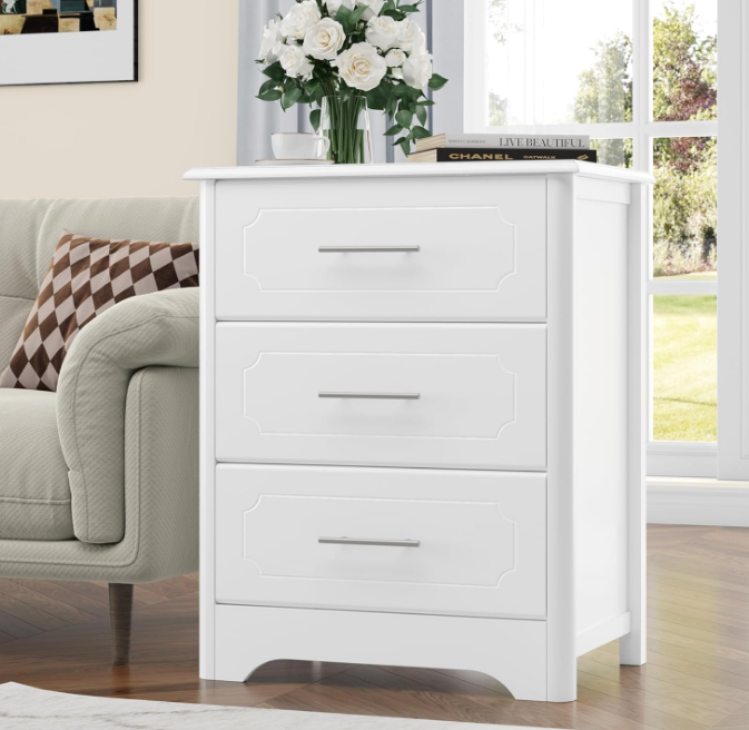 3 Drawer Dresser for Bedroom, 23.62" Wide Modern White Dresser, Tall Nightstand with 3 Deep Drawers, Wood Chest of Drawers, Side End Table for Living Room, Hallway, Home Office