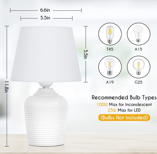 Small Table Lamps Set of 2, Bedside Nightstand Lamps for Bedroom Kid’s Room, Cute Desk Lamps with Studded Texture Base for Reading Nursery Living Room Office, White