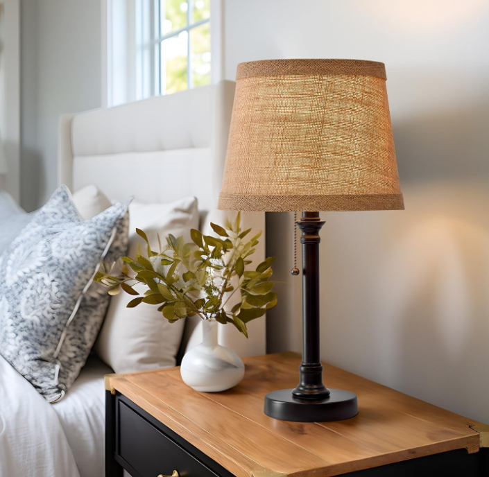 19.5" Small Table Lamp for Bedroom - Bedside Lamps for Nightstand, Black Table Lamp for Living Room with Fabric Shade, Desk Reading Lamp for Kids Room Living Room Office Dorm
