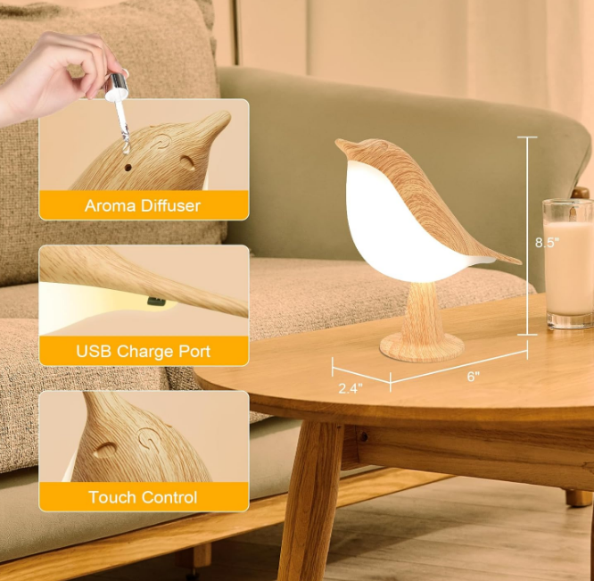 Small Desk Lamp, Bird Lamp Bedside Lamps with 3 Color Temperature and Touch Sensor,Cordless Lamp Kids Night Light with Rechargeable Battery for Bedroom Nightstand Bedside Table