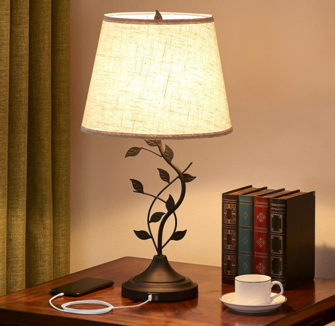 USB Charging Bedside Nightstand Lamp for Living Room and Bedroom - Traditional Tall Retro Desk Lamp with USB-A and USB-C Ports