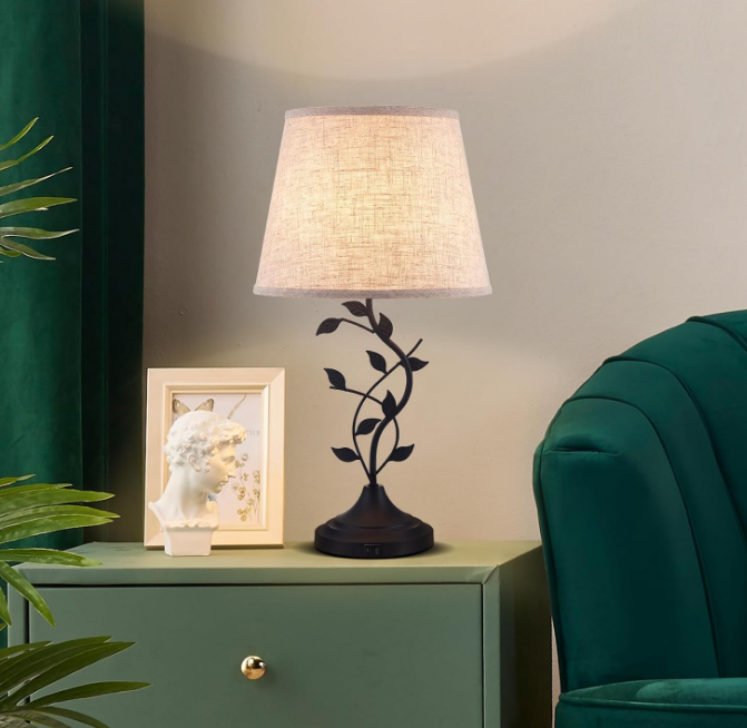 USB Charging Bedside Nightstand Lamp for Living Room and Bedroom - Traditional Tall Retro Desk Lamp with USB-A and USB-C Ports