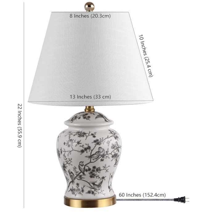 Chinoiserie Classic LED Table Lamp Cottage Traditional Bedside Desk Nightstand for Bedroom Living Room Office College Bookcase LED Bulb Included, Gray/White