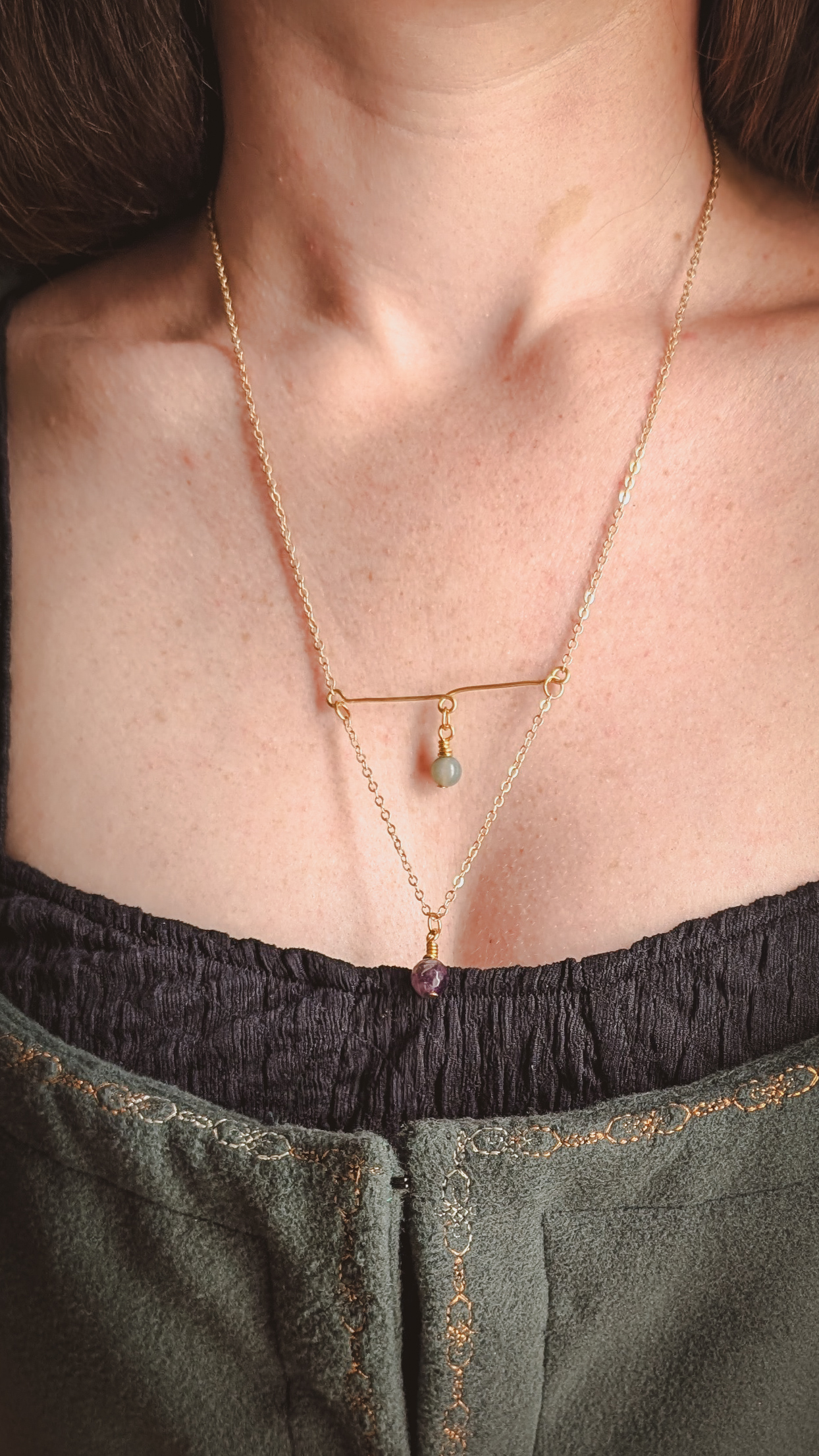 Collier Lanterne-Reliée - Améthyste et Agate Mousse