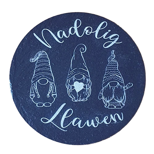 Nadolig Llawen Gnome Slate Coaster