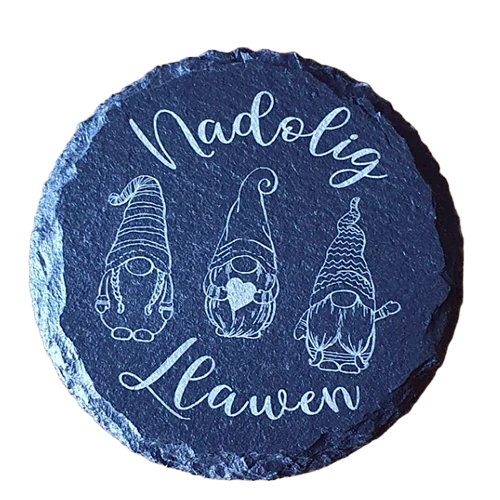 Nadolig Llawen Gnome Slate Coaster