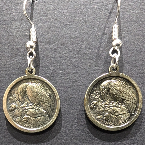 Engraved Raven Earrings
