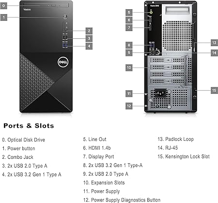 Dell VOSTRO 3910 Tower Desktop, Intel Core i5-12400, 1TB HDD, 4GB RAM, Integrated Intel Graphics, Dos, Black