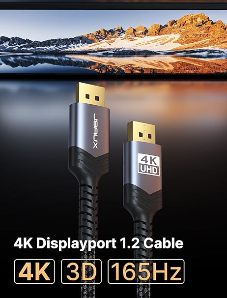 JSAUX DisplayPort Cable 2 Pack 6ft, 4K DP 1.2 Cable | 4K@60Hz, 2K@165Hz, 2K@144Hz | HDR, 21.6Gbps, FreeSync, G-Sync Display Port Cord for Gaming Monitor Graphics 3090 PC -Grey