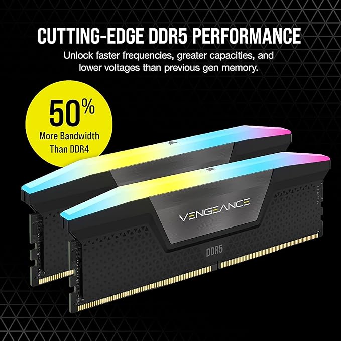 CORSAIR VENGEANCE RGB DDR5 RAM 32GB (2x16GB) 6400MHz CL32 Intel XMP iCUE Compatible Computer Memory - Black (CMH32GX5M2B6400C32